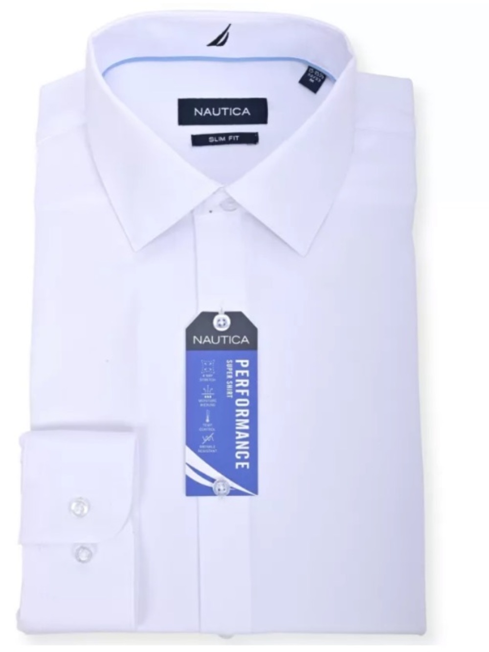 NAUTICA Men's White Slim Fit Supershirt w/ Cooling Fabric